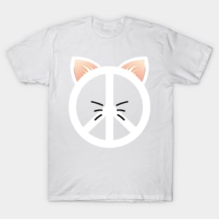 Vintage Peace Cat Sign White Hippie T-shirt T-Shirt